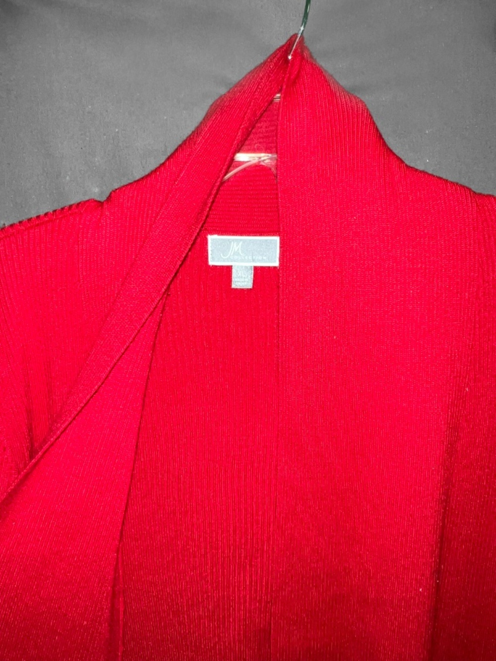 JM Collection Oversized Red Ribbed Shrug - Picture 2 of 5